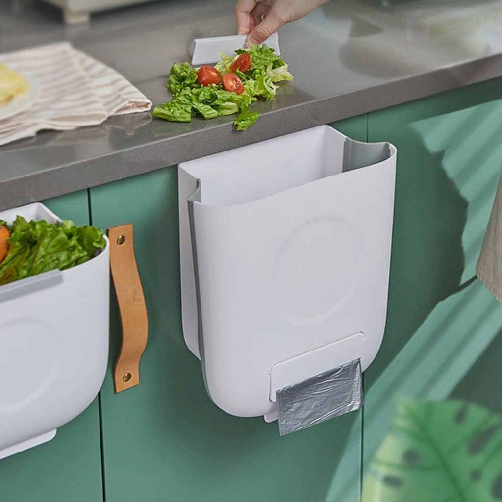13L Foldable Trash Can Cabinet Door with Scraper Access Bag Hanging Wall Mount Kitchen Wastebin