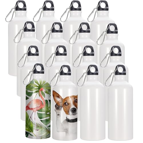 16 Pack Sublimation Aluminium Water Bottle with Carabiner Blank White Aluminum Sports Bottle for Sublimation Heat Press Transfer 20oz