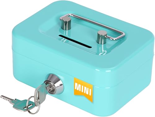 Miniatura 8 de Caja de efectivo con cerradura y bandeja para dinero, caja de dinero de metal, caja grande con cerradura para dinero 9.84" x 7.87" x 3.54", rosa