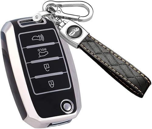Miniatura 8 de ontto Funda para llavero compatible con llavero Kia Flip Remote Key Holder para Rio Soul Forte Optima Carens, Negro (3-btn))