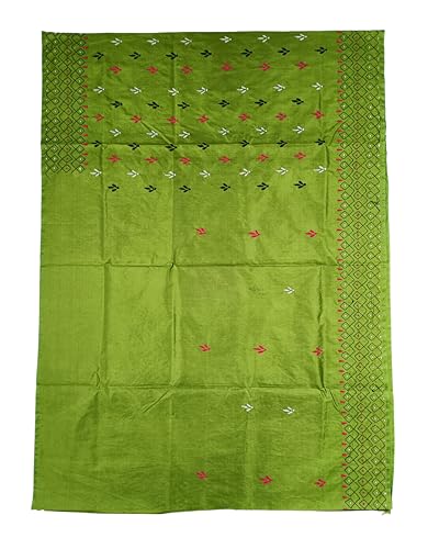 Image of SHRISTI CLOTHINGS Women's Hand Embroidered Cotton Silk Kantha Stitch Saree with Blouse Piece (SB430324 MEHANDID19)