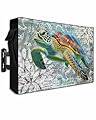 Ocean Outdoor TV Cover 75 Inch Weatherproof, Sea Turtle Nautical Map for Outside, 600D Thick Waterproof Screen Protector With Zipper for 70 to 75 Inch Screens