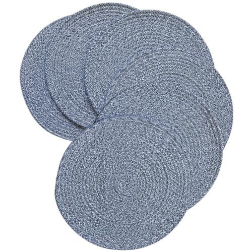 WAZAIGUR Round Placemats Set of 6 Thick Cotton Rope, 13inch, Blue and White