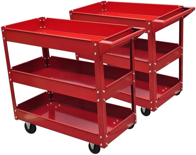 vidaXL 2X Workshop Tool Trolley 100kg 3 Shelves Garage Transport Carrier Cart