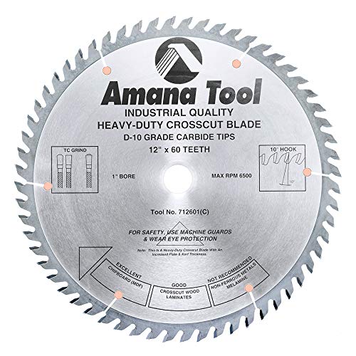 Amana Tool - 712601 Carbide Tipped Cut-Off & Crosscut 12" Dia x 60T Tcg, 15 Deg, 1 I
