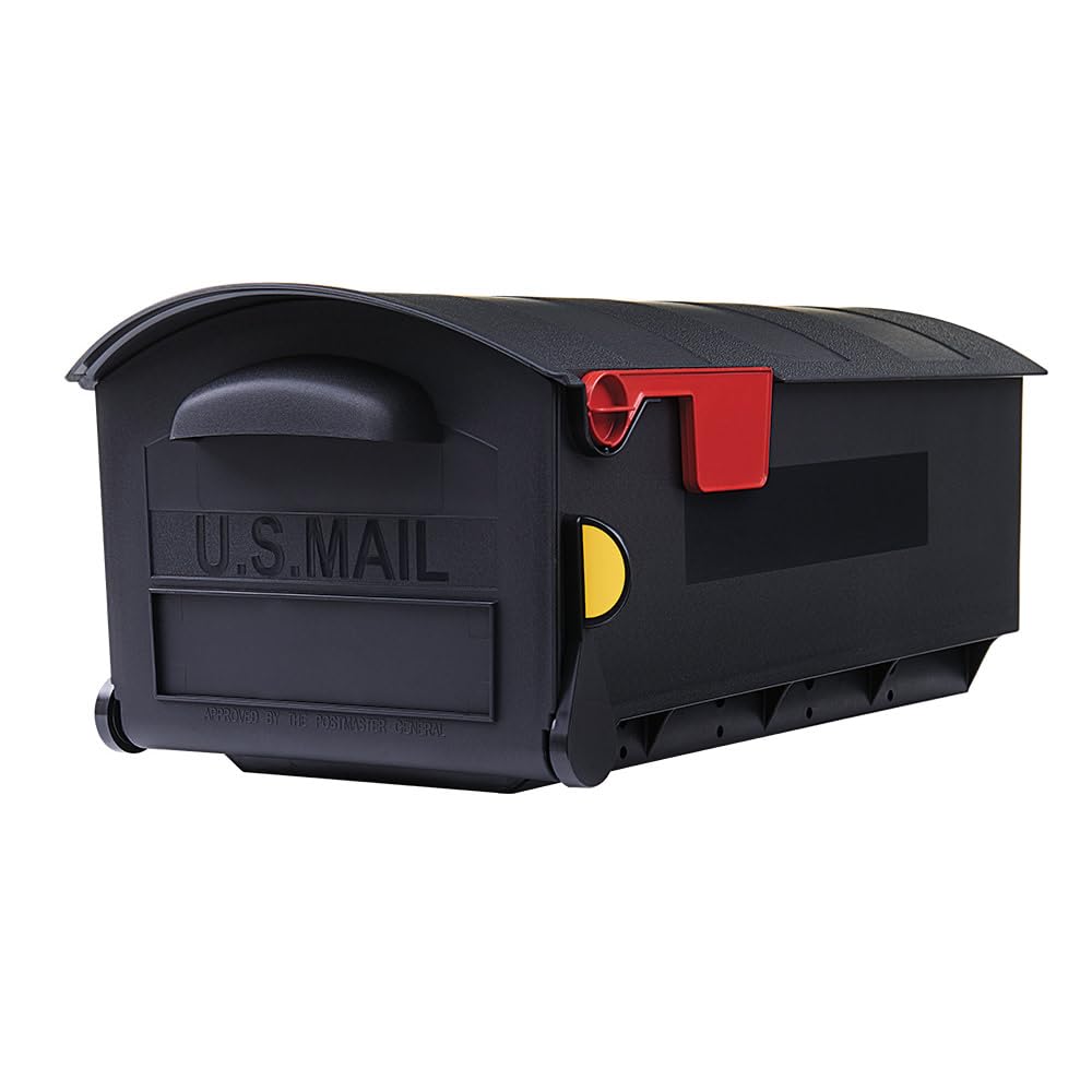 Architectural Mailboxes Patriot™ Mailbox with Delivery Alert Flag, Rust-Proof Plastic Post Mounted Mail Box for Outside, Black, Medium Curbside Mailbox, USPS Approved for Residential Delivery