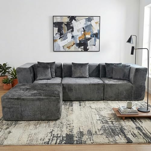 · REDEARTH · 4-Seater Modular Velvet Sectional Sofa, No-Assembly L-Shaped