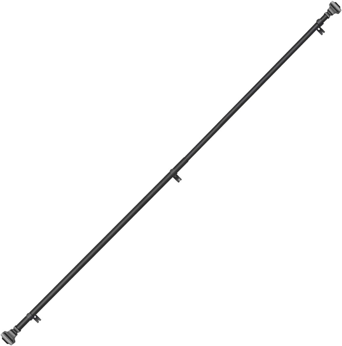 Iron Window Treatment Curtain Pole with Square Finials, 1 Inch Diameter, Black, 48 to 84 Inch