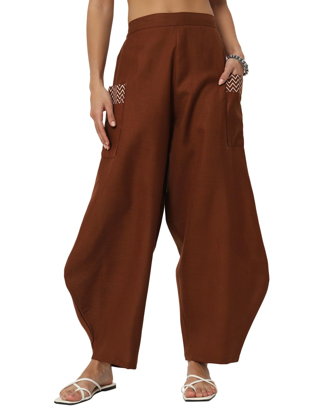 9rasa Women's Cotton Printed Side Cowl Harem Dhoti Pants Baggy Trouser for Casual Evening Workwear-picture-18