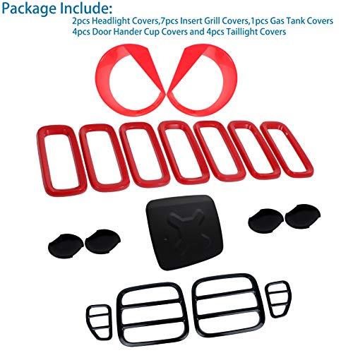 Enrand Door Handle Cover,Gas Tank Cover,Tail Light Cover Guard,Front Light Bezel Headlight Cover Trim And Front Grill Grille Inserts For Jeep Renegade - 18Pcs Red &Black #TOP1