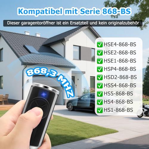 2 Stück 868,3 MHz Garagenöffner Handsender, Hörmann Garagentoröffner Fernbedienung 4 Kanäle Kompatibel mit hse4-868-bs, hse2-868-bs, HS1-868-BS, HSS4-868-BS, HSP4-868-BS(Schwarz)