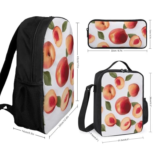 3 Piece Backpack for Women Men Lightweight Causal Daypack Shoulder Bag Set with Insulated Lunch Bag And Pencil Case Organizers Peach2
