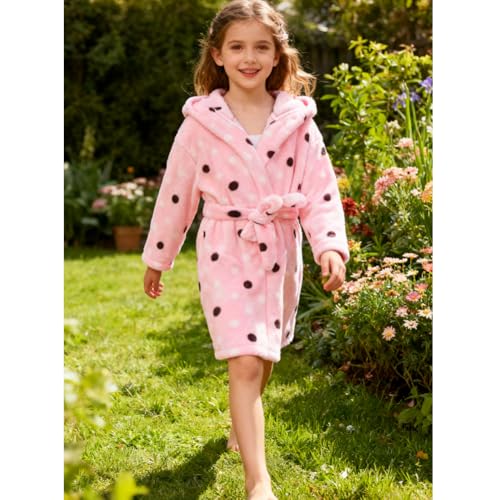 Image of Kids Bathrobe Hooded Plush Fleece Robe for Girls Boys