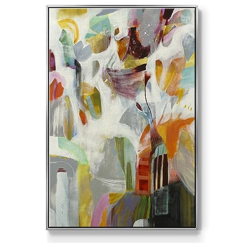 Renditions Gallery Canvas Silver Floater Frame Decor Prints Rustic White Orange Abstract Watercolor Paintings for Living Room Kitchen Office - 27"x41" LT545