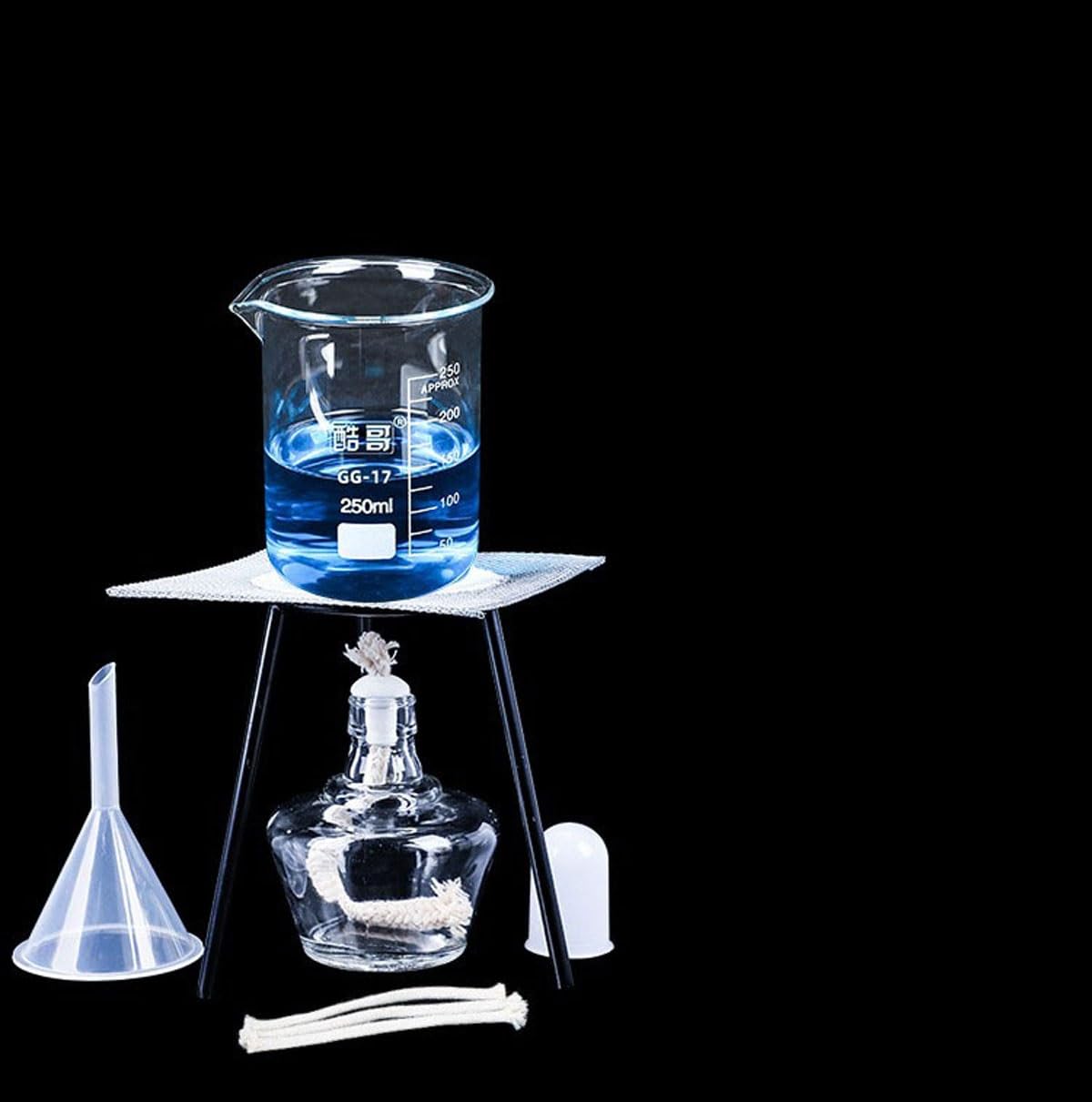 Kit de calefacción de laboratorio, juego de reacción química, trípode de lámpara de alcohol, vaso de precipitados, tubo de ensayo, gotero para estudiantes de química de laboratorio (juego A)