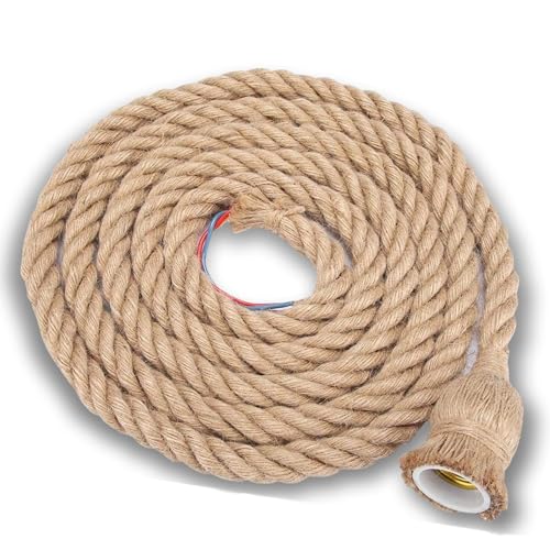 300cm Vintage Hemp Rope Plafonnier Industriel Suspension E27 Base Cordon de Lampe (9.8ft)