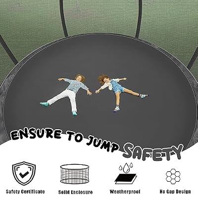 12FT 14FT Trampoline for Kids/Adults - Outdoor Recreational Big Trampolines with Enclosure Net Curved Poles and Ladder, Heavy Duty Trampoline Anti-Rust Coating, ASTM Approval