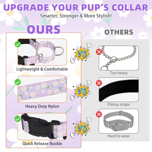 Image of Martingale Collar for Dogs for Small Medium Large Dogs, Soft Padded Nylon No Pull Dog Collar with Buckle, Adjustable No Slip Heavy Duty Durable Puppy Training Collar for Boys Girls, Purple M
