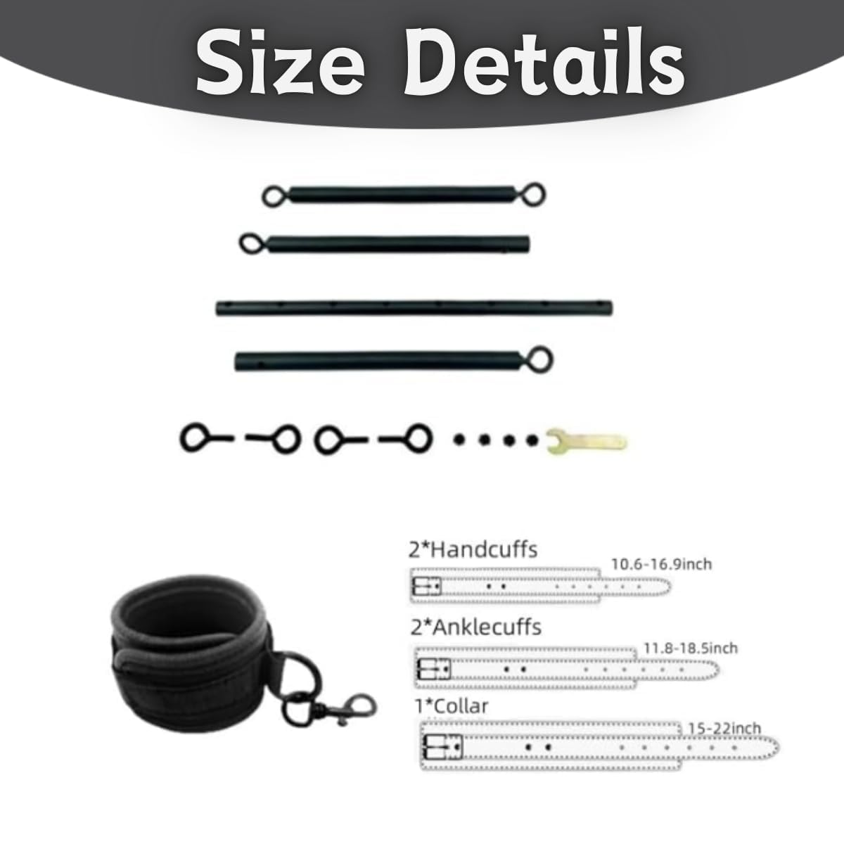 Barra separadora para sexo, 2 piezas, juguetes de sujeción con collar para el cuello, tobillo y muñeca para mujeres, juego de bondage BDSM para parejas, SM, juego sexual, 22-36 pulgadas (negro)