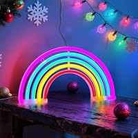 Gpurplebud Rainbow Light, Battery/USB Operated LED Neon Light Sign Rainbow Neon Sign for Girls' Bedroom Wall Decor, Party, Birthday, Christmas, Kids Gift