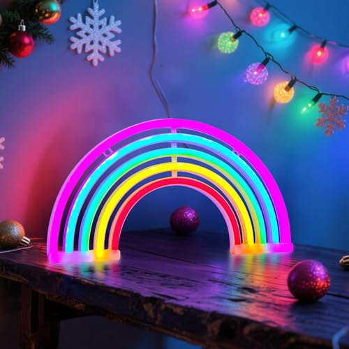 Gpurplebud Rainbow Light, Battery/USB Operated LED Neon Light Sign Rainbow Neon Sign for Girls' Bedroom Wall Decor, Party, Birthday, Christmas, Kids Gift