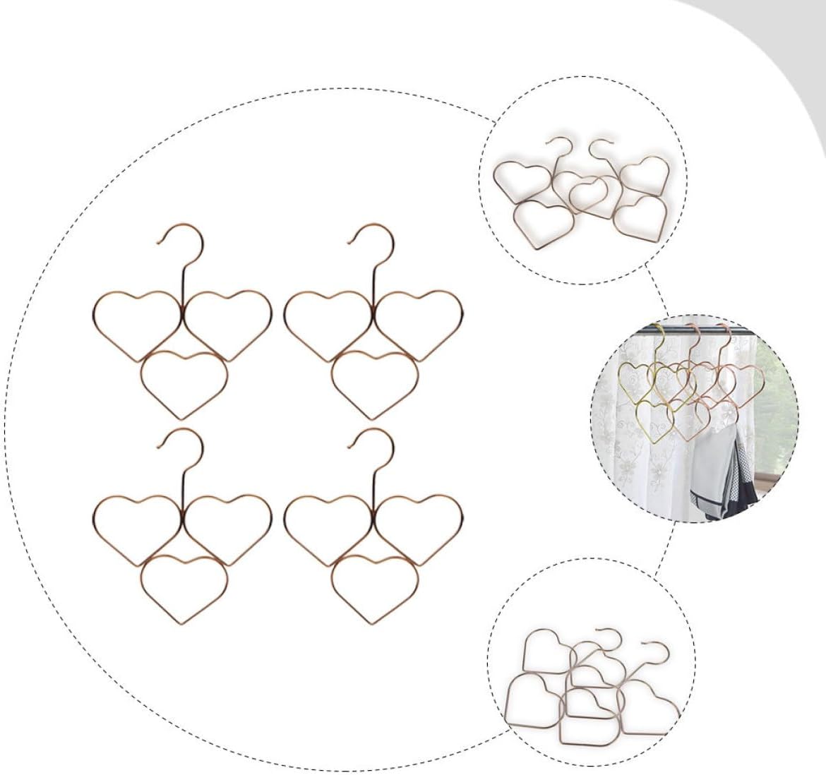 4 Pack Heart Scarf Hangers Iron Tie Organizer for Closet Storage