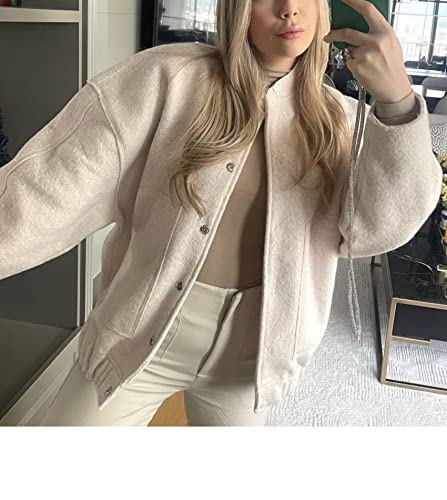 Yozazzy Women's Y2K Oversized Wool Blend Jacket Button Down Causal Jackets Long Sleeve Solid Coat Outerwear(Khaki-M) #TOP1