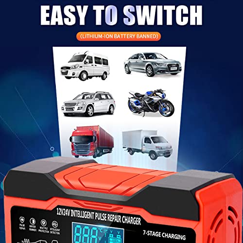 10Amp Car Battery Charger 12V 24V Smart Automatic with Temperature Compensation and LCD Screen for AGM GEL Lead Acid Battery - Image 6