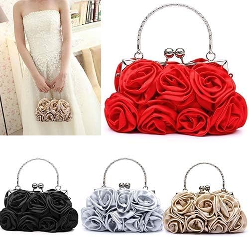 Elegancka torebka, 3D Rose Flower Decor Kopertówka Bankietowa wieczorowa torebka na imprezę Czerwona/733/271(Red)