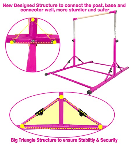 Pregymnastic 6 Ft Foldable Gymnastics Bar, Adjustable Height 3'-5' Gymnastics Bar (Hot Purple) #TOP2