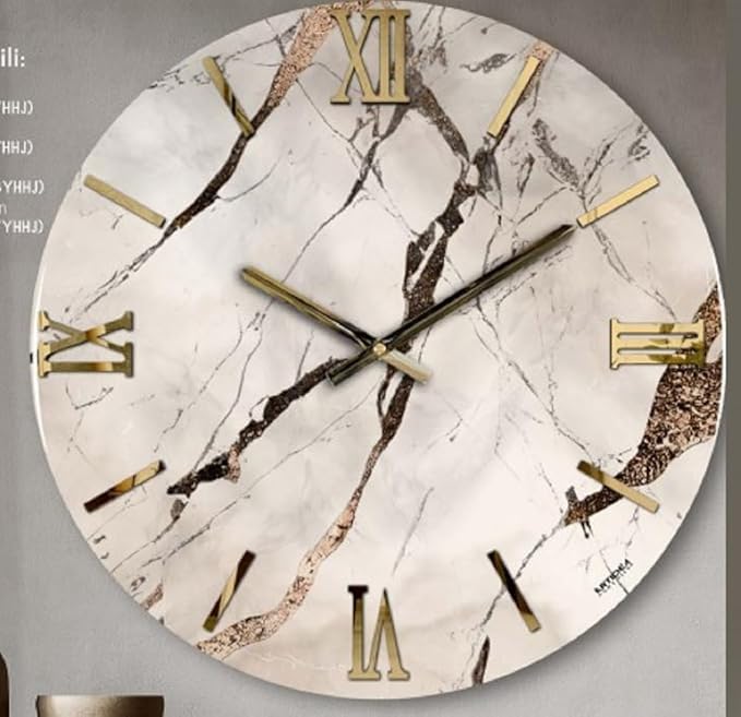 Generico Orologio da Parete, Soggiorno, Cucina, Moderno,Effetto marmo, Base legno, Lavorazione a resina, Numeri a rilievo, Diametro disponibile 40/60/80/100 cm, Made in Italy mod. elegante (60)