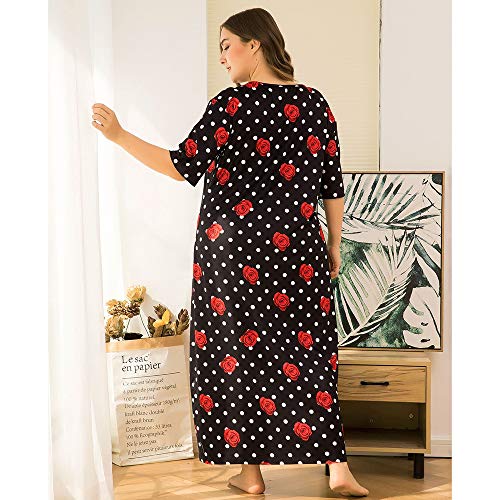 Pyjama taille plus femme : chemise de nuit manches courtes et robe de chambre ample - 2