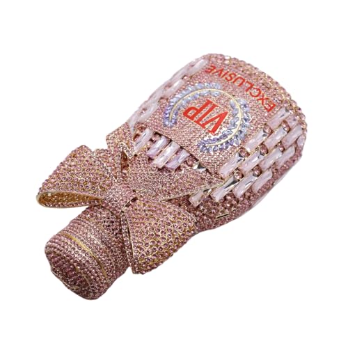 Image of UMREN Women Champagne Bottle Rhinestone Evening Bag Sweet Bow Diamond Clutch Purse Crystal Handbag for Party Cocktail