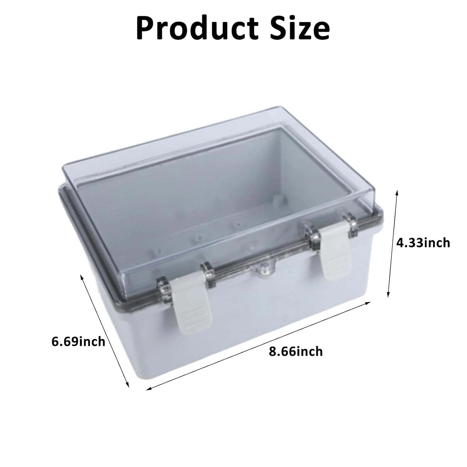 IP67 Waterproof Junction Box with Clear Hinged Cover, ABS Plastic Electrical Enclosure with Mounting Plate & Wall Brackets for Outdoor Use (8.7"x6.7"x4.3")