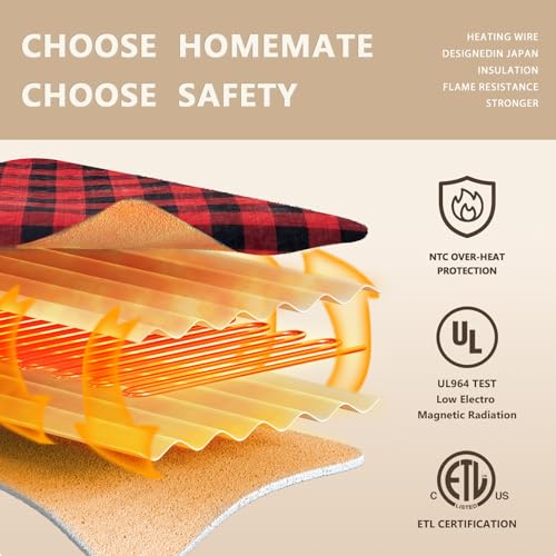 Homemate Electric Blanket Heated Throw - 50“x60“ Ultra Soft Cozy Flannel Heating Blanket with 10 Fast Heat Levels 8 Hours Auto Off Over-Heated Protection ETL Certification Keep Warm in Home Office