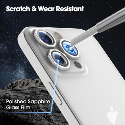 Image of GadgetBite Snaptra Octagon Lens Protector Compatible With iPhone 16 Pro & iPhone 16 Pro Max - 9H Tempered Glass Camera Cover with Metal Ring, Scratch-Resistant,Camera Lens - White Titanium