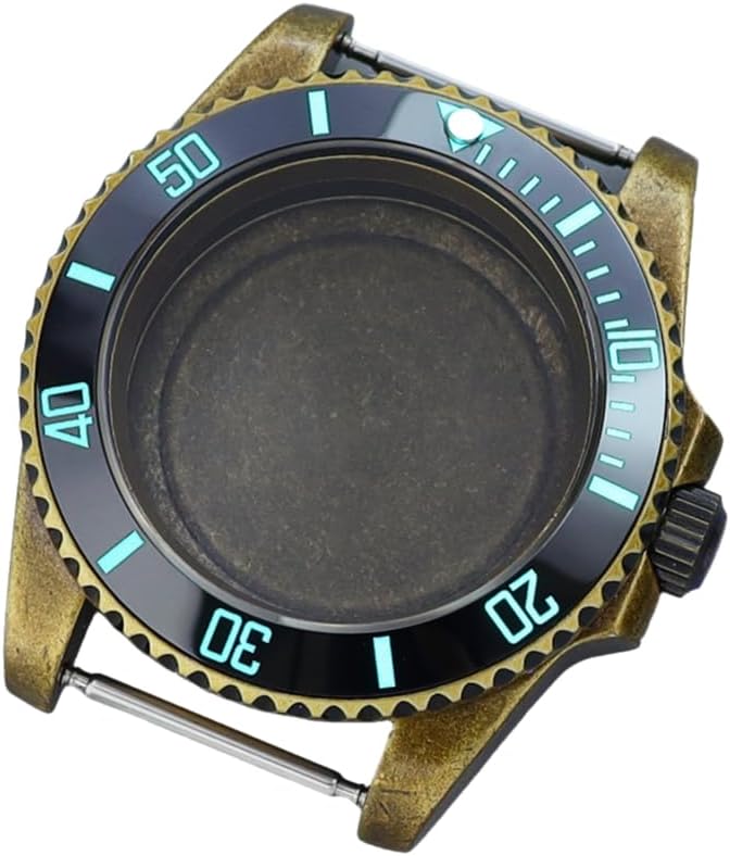 Vintage 40mm Sapphire Glass Bronze Diver Watch Case Luminous Bezel for NH35 NH36 NH38 Movement Accessories (Solid Bottom Cover 2)