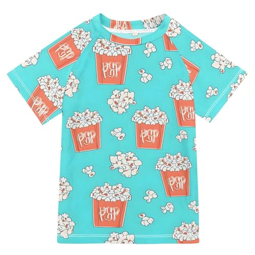 ALAZA Kids Rash Guard Boys Toddler Swim Shirts Short Sleeve Popcorn UPF 50+ 3T