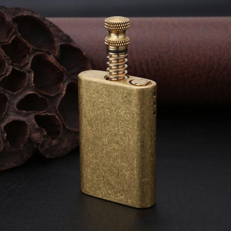 Vintage Brass Pocket Lighter Kerosene Refillable, Unique Pull-Out Ignition, Trench Lighter, Cool Lighters for Men, Portable Soft Flame Lighter, Gifts for Husband Boyfriend Father(Brass knurling)