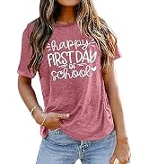 Teacher Shirt Women Happy First Day of School T Shirts Back to School T-Shirt Teacher Life Gift T...