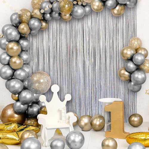 Image of 2 Pack Fringe Curtains Backdrops, Foil Fringe Curtains, Door Streamers for Birthday Wedding Bridal Shower Holiday Graduation Party Decorations, Photo Booth Backdrops, Glitter Silver