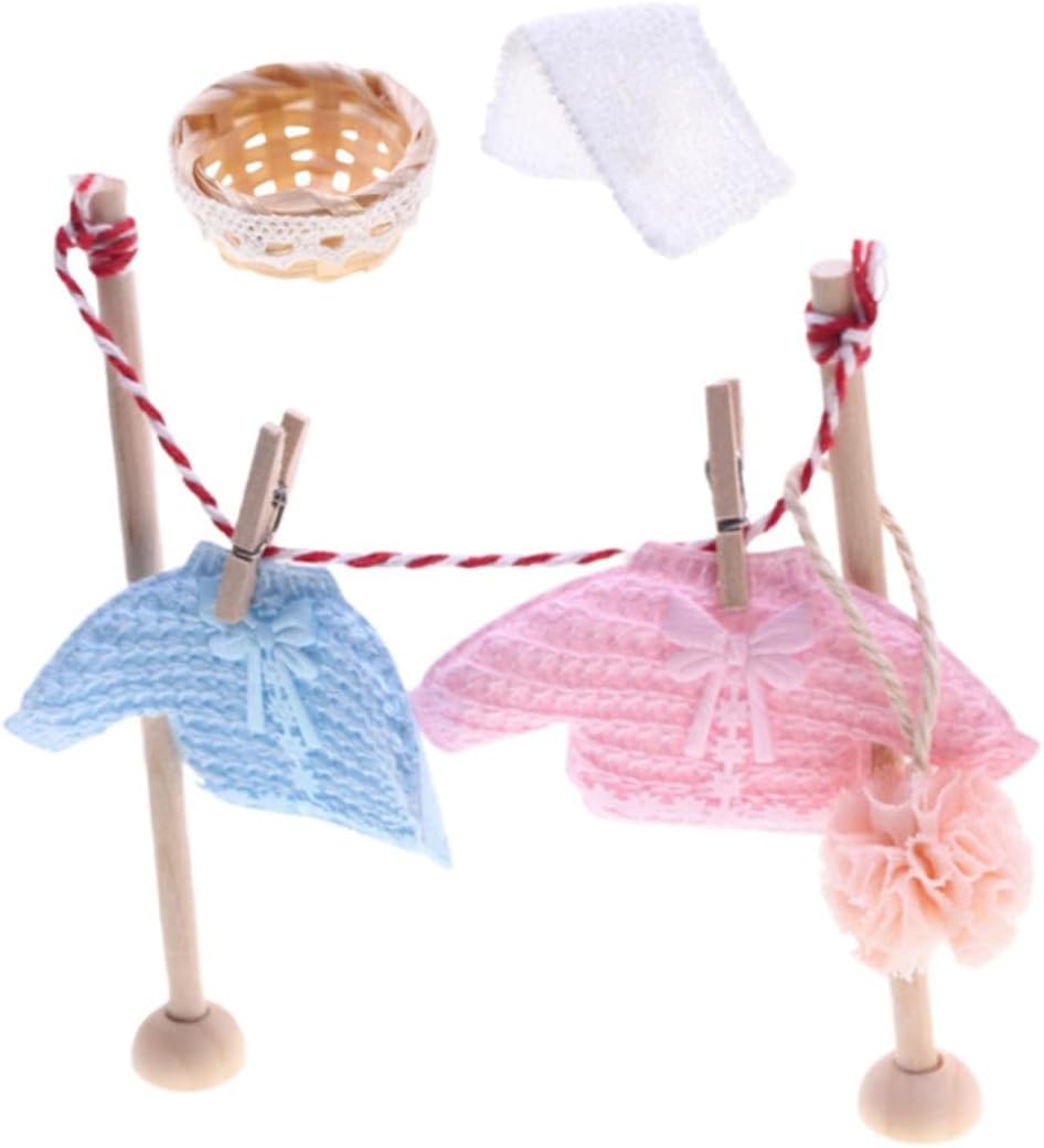 Milisten Mini Clothes Drying Rack and Dollhouse Laundry Props Set for Indoor and Outdoor Dollhouse Accessories with Space-saving Design and Dusting Model