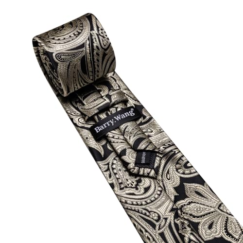 Image of Barry.Wang Men Tie Set Paisley Silk Necktie Pocket Square Cufflinks Formal Wedding Business Party
