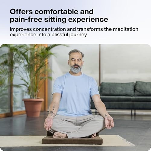 Image of FOVERA Meditation Cushion - Foldable Portable Large Size Meditation Yoga Block, Light Weight, Easy to Carry with Premium Removable & Washable Velvet Cover (Dark Grey)