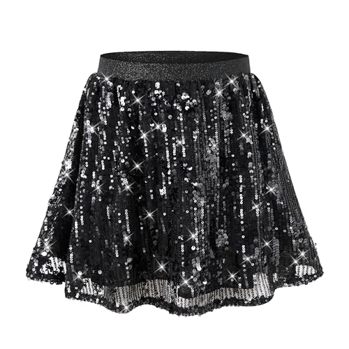 Falda de lentejuelas para niñas con cintura elástica brillante plisada