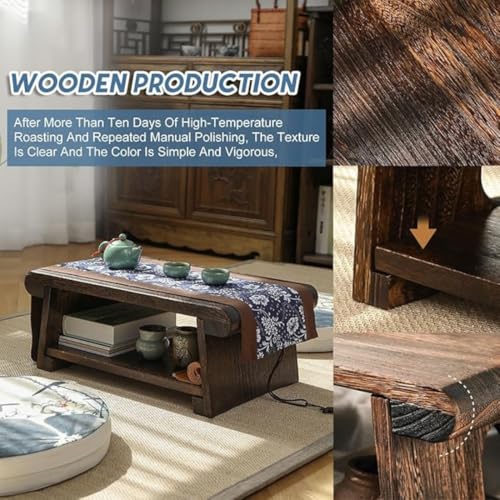 Image of Japanese Tatami Tea Table, Foldable Low Sitting Altar, Lightweight Durable Design, Sheesham Wood Walnut Finish, Brown, Model D (Folding with Storage Space)