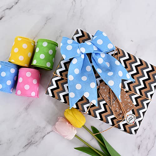 Toniful 2.5 Inch Wired Edge Ribbon, Baby Blue Polka Dots Burlap Ribbon, Summer Spring Wired Ribbon, For Gift Wrapping, Wreath Bows Making, Crafts Home Decoration, Easter Decor（Baby Blue，6Yds） #TOP5