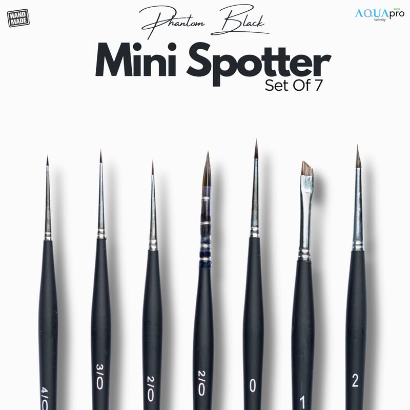 Image of Stationerie Mini Spotter Paint Brushes Set /Handmade Professional Artist Handle Painting Brush Set for Acrylic, Watercolor, & Gouache Painting (7 Mini Spotter Brushes)(Matt Black)