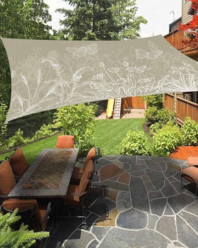Boanket Sun Shade Sail 12' x 16', Spring Floral Sun Blocking Shades Privacy Outdoor Covering, Modern Art Pastoral Summer Botanical Shade Cloth for Patio Deck Terrace Garden Lawns Beach Backyard