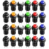 Gebildet 24pcs 12mm Interruptor a Pulsador Pestillo SPST ON/OFF AC 250V/1.5A 125V/3A, Enclavamiento Mini Interruptores de Botón para Trompeta de Coche, PC, Lámpara de Mesa, Timbre de Casa